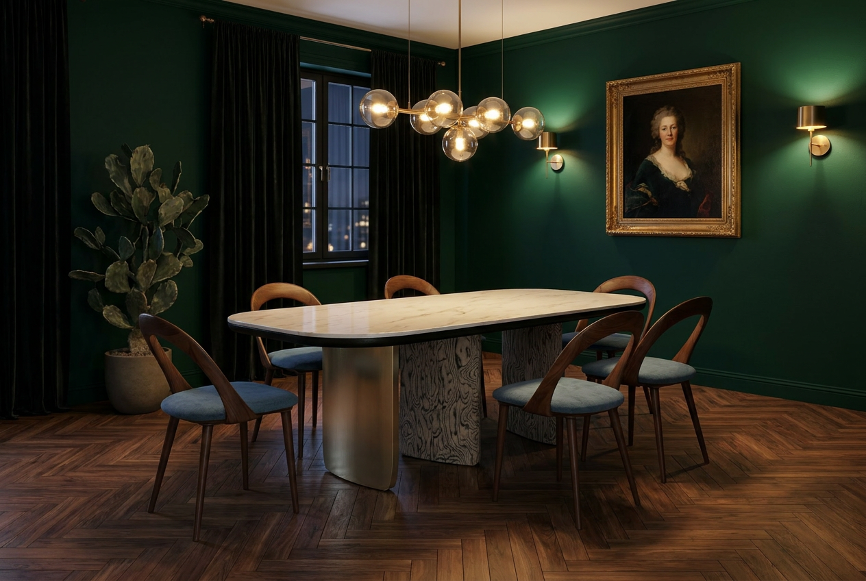 Rustic Rooms elegant Trieste marble dining table for luxury dining spaces