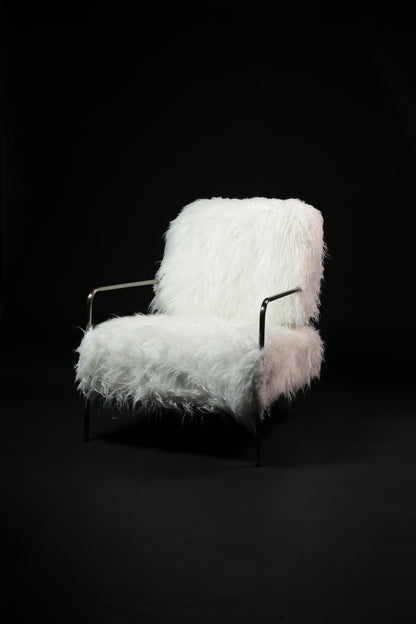 White feathered chair on a black background
