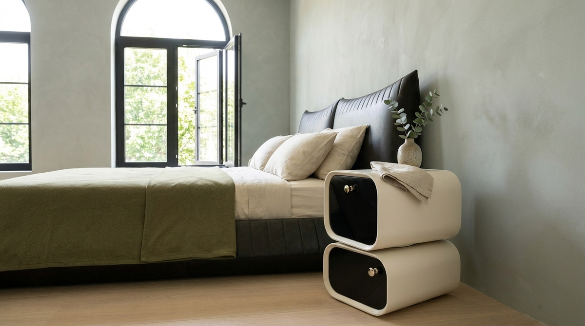 Luxury swivel nightstands in a matching pair