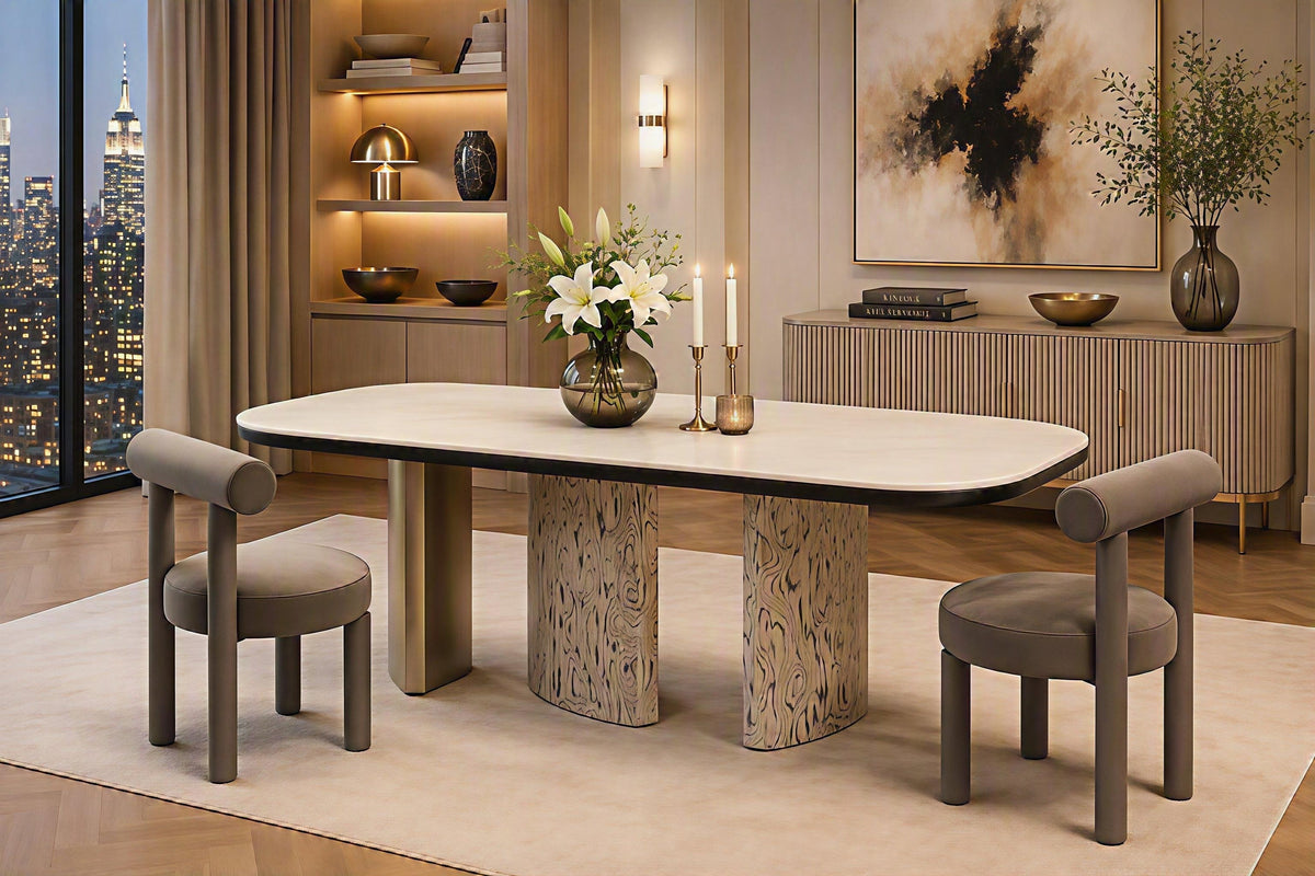 Rustic Rooms modern Trieste marble dining table with sophisticated design