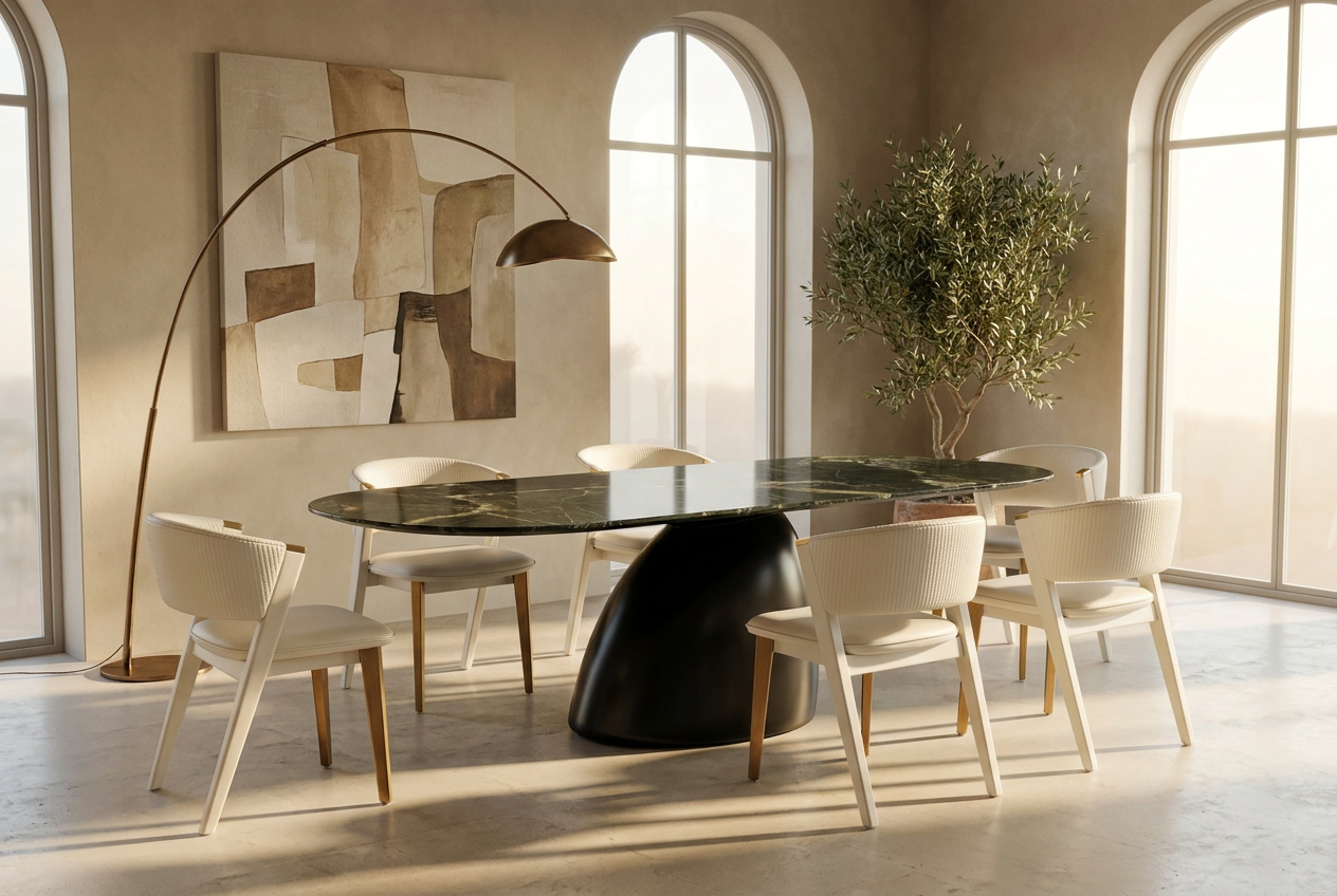 Rustic Rooms Nocturne dining table in a modern luxury dining room