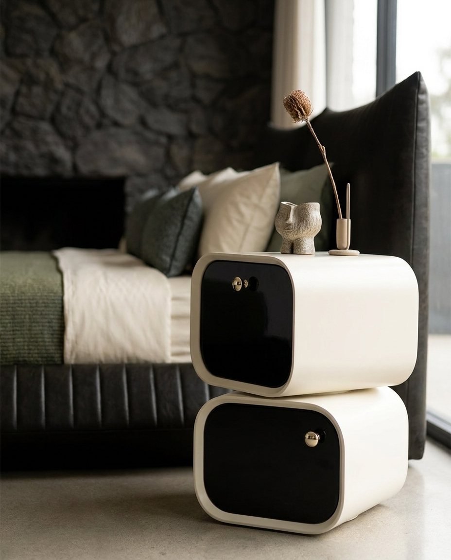 Swivel drawer bedside table set of two