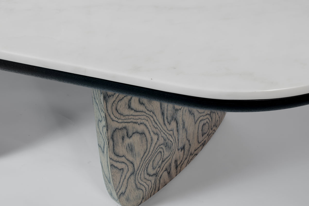 Rustic Rooms' Trieste marble table creating a luxurious modern dining setting